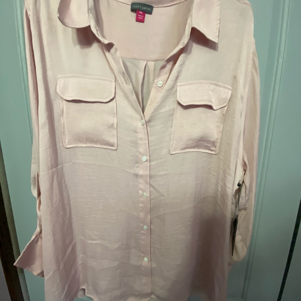 Vince Camuto silky pink pocket shirt xxl NWT